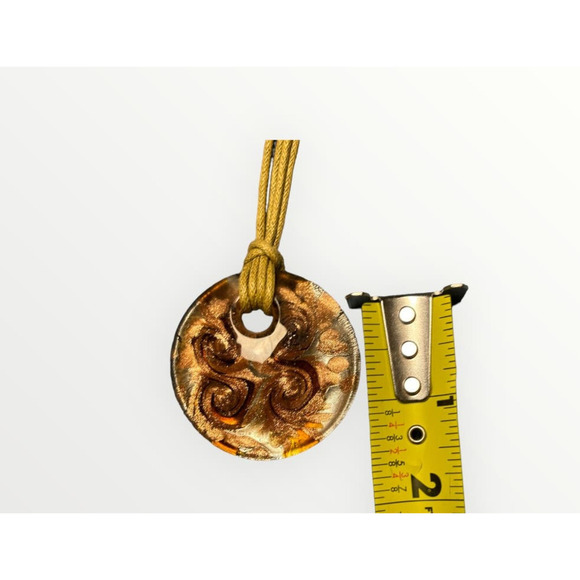 Art Glass 1.5" Pendant Brown Gold Swirl Sparkle Jewelry Necklace 18" - Picture 7 of 7